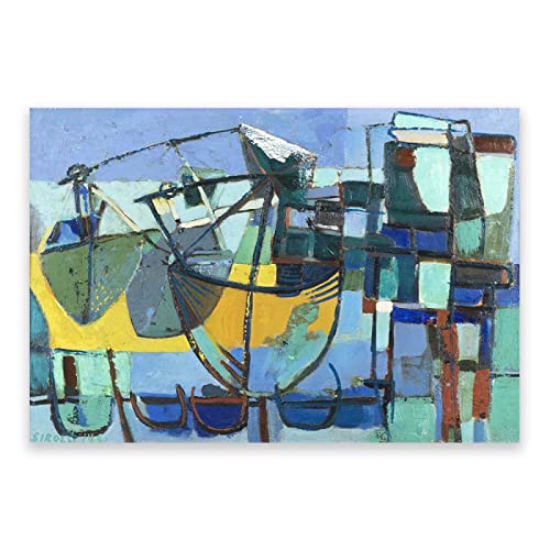 GEILEX abstrakte Wandkunst. Renato Birolli Berühmte Gemälde auf Leinwand. Berühmte abstrakte Drucke.Bilder zur Dekoration des Wohnzimmers(bretonischer Hafen ) 80 x 120 cm (31,5 x 47,3), rahmenlos von GEILEX