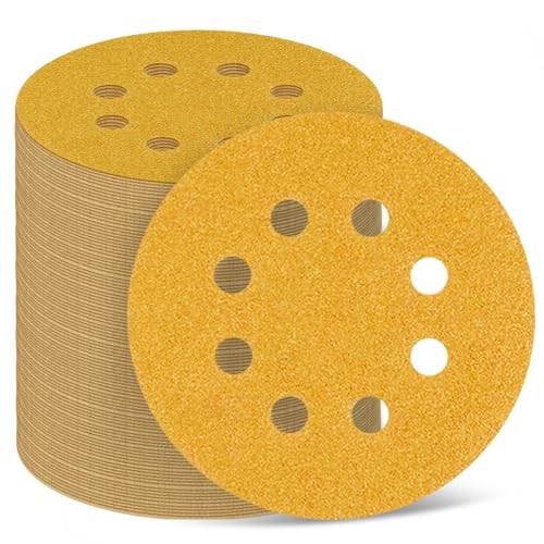 100 Stück 12,7 cm 8-Loch-Klettschleifscheiben, Körnung 80, Goldschleifscheiben für Exzenterschleifer, Schleifpapier für Holzbearbeitung oder Automobilindustrie (Körnung 80) von GEKUVIX