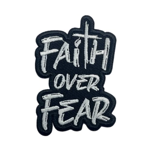 Aufnäher "Faith Over Fear", 7,6 cm, zum Aufbügeln oder Aufnähen, bestickt, religiöse Stickerei-Aufnäher für Kleidung, Rucksäcke, Hüte, motivierend, bestickt, christliches DIY-Zubehör von GELATUDU