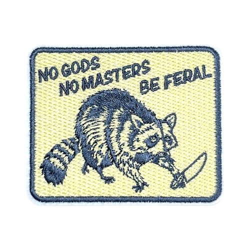 Aufnäher mit Aufschrift "No Gods No Masters Be Feral", 7,6 cm, lustiger Waschbär, anti-autoritär, Anarchist, zum Aufbügeln oder Aufnähen, Stickerei, Stoffapplikation für Trucker, Hüte, Kleidung, von GELATUDU