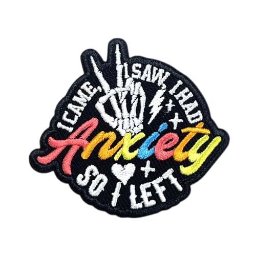 Lustiges Skelett I Came I Saw I Had Anxiety So I Left Patch 7,6 cm ängstlich lustig introvertiert motivierend zum Aufbügeln oder Aufnähen, Stickerei-Aufnäher für Trucker, Hüte, Kleidung, Rucksack, von GELATUDU