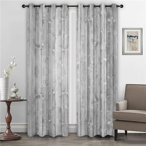 GELOUT Blickdichte Gardinen Verdunkelungsvorhang Ösenvorhang 3D Gedruckt Curtain Scheunentür Aus Holz 160cm lang 150cm Breite Polyester Geräuschreduzierung Vorhang Für Zimmer Büro Schlafzimmer von GELOUT