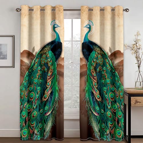 GELOUT Vorhang Blickdicht 3D 2Er Set Curtain Vintage Pfau 183cm lang 116cm Breite Gardine Lichtundurchlässig Fenstervorhang Wohnzimmer Schlafzimmer von GELOUT