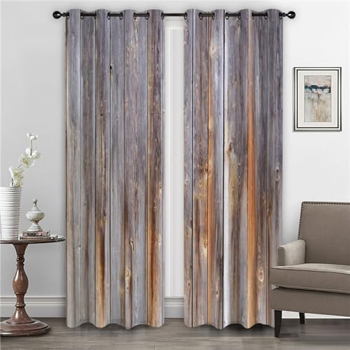 GELOUT Vorhang Blickdicht 3D Curtain Scheunentür Aus Holz 160cm lang 150cm Breite Wohnzimmer Gardinen Lichtundurchlässig Fenstervorhang Schlafzimmer von GELOUT