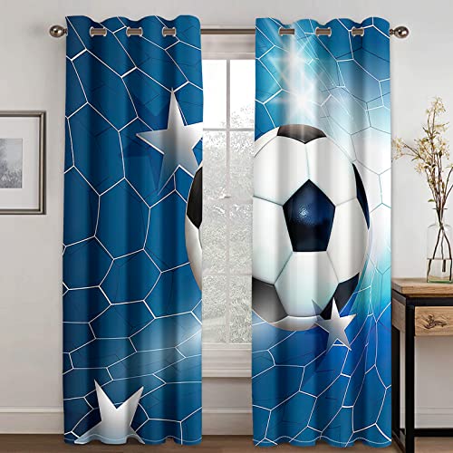 GELOUT Vorhang Blickdicht Mit Ösen 3D Curtain Fußball Fußball 160cm lang 210cm Breite Verdunkelungsvorhang 2Er Set Gardine Polyester Für Schlafzimmer Wohnzimmer Dekoration von GELOUT