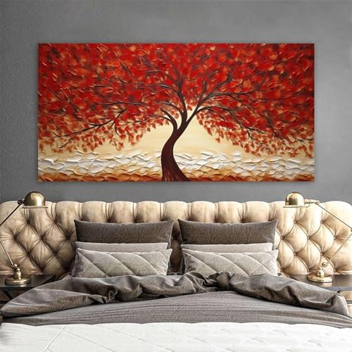 GELYX Gemälde „Roter Baum“, gedruckt auf Leinwand, abstrakte Poster, Wandkunst, Bilder für Wohnzimmer, moderne Heimdekoration für Wohnzimmer, 80 x 160 cm, rahmenlos von GELYX