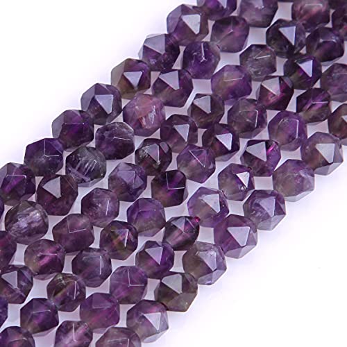 Gem-Inside natürlicher 6 mm Amethyst Stein rund Edelstein Halbedelstein facettierte Perlen für Schmuckherstellung 38,1 cm Perlenstrang DIY Handarbeit Bastelbedarf (63 Stück/Strang) von GEM-INSIDE CREATE YOUR OWN FASHION