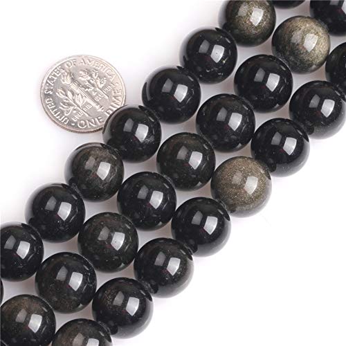 SHGbeads Perlen aus natürlichem Obsidian, lose Perlen für Schmuckherstellung, rund, 12 mm, großes Loch, 1,5 mm - 2 mm, 38,1 cm von GEM-INSIDE CREATE YOUR OWN FASHION