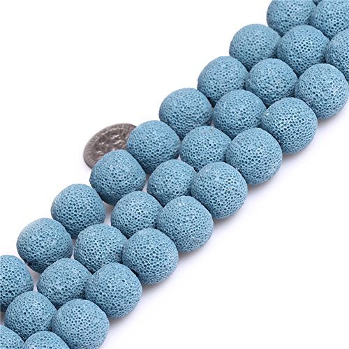 Sweet & Happy Girl's store 14mm Runde Creme Blau Lava Rock Perlen Strang 15 Zoll Schmuckherstellung Perlen von GEM-INSIDE CREATE YOUR OWN FASHION