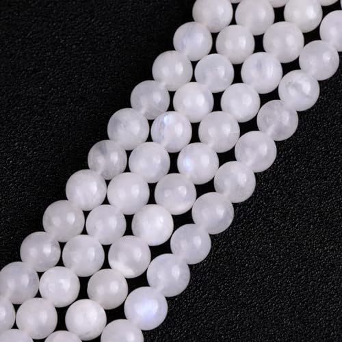 shgbeads weiß Mondstein Edelstein Lose Perlen Natur Rund 6 mm Crystal Energy Stone Heilkraft für Schmuckherstellung 38,1 cm, 6mm White, 6 mm von GEM-INSIDE CREATE YOUR OWN FASHION