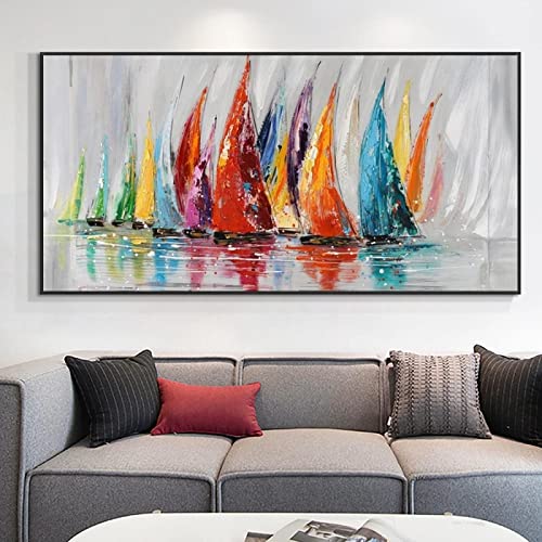 GEMMII Abstrakte bunte Segel Bild auf Leinwand XXL bunte Landschaft Ölgemälde Poster und Druck Wandkunst für Wohnzimmer 63 x 125 cm rahmenlos von GEMMII