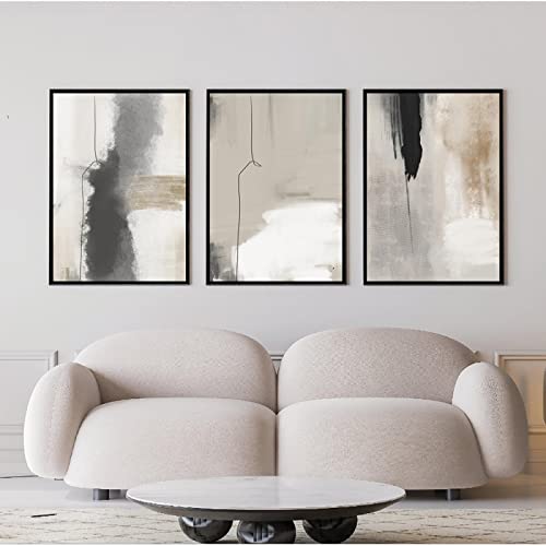 GEMMII Beige Schwarz Grau Leinwand Druck Wandbild, Gemälde, abstrakte Aquarell-Poster und Drucke, moderne minimalistische Wandkunst, Bilder, 80 x 120 cm x 3, rahmenlos von GEMMII