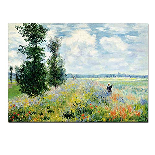 Bild auf Leinwand XXL Print Claude Monet Mohnblumen bei Argenteui Landschaft Ölgemälde Kunst Wandbild Impressionistisches Wanddekor Wandbild 80x120cm Rahmenlos von GEMMII