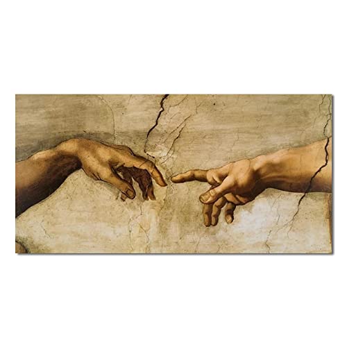 Bilder auf Leinwand XXL,Die Erschaffung Adams von Michelangelo Berühmte Kunst von Hand zu Hand Leinwandmalerei Wandkunst Bilder und Drucke 65 x 130 cm Rahmenlos von GEMMII