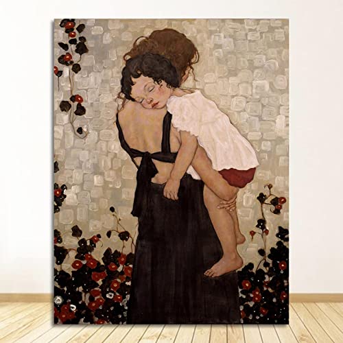Druck auf Leinwand, Eine Mutter hält ein Kind, Gemälde auf Leinwand, Wandkunstdrucke für Schlafzimmerdekoration, Gemälde von Gustav Klimt, Poster, 29,7 x 42 cm, rahmenlos von GEMMII