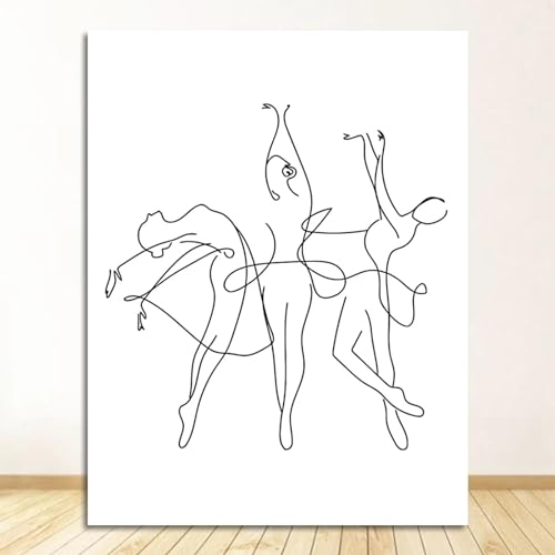 Drucken Sie One Line Body Drawing Art Druck auf Leinwand, Schwarz-Weiß-Kunstwerk, Bild, Tanzposter, Ballerina-Mädchenzimmer, Wanddekoration, 50 x 75 cm, rahmenlos von GEMMII