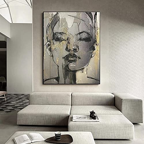 GEMMII Face Black Leinwandbild XXL Figur Gemälde Poster und Drucke Wandkunst Bilder für Wohnzimmer Home Wanddekoration Kunstwerke 80x122cm Rahmenlos von GEMMII