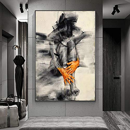 GEMMII Abstrakte nackte Frau Kunstfigur Poster Leinwand Wandkunst Leinwand Bilder XXL, Malerei Schwarz-Weiß-Bild Wohnkultur 70 x 100 cm rahmenlos von GEMMII