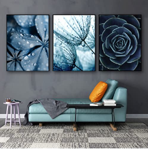 GEMMII Bild auf Leinwand Blauer Löwenzahn Sukkulenten Monstera Blätter Wandkunst Malerei Poster Drucke Wandbilder Wohnkultur 30x50cmx3 Rahmenlos von GEMMII