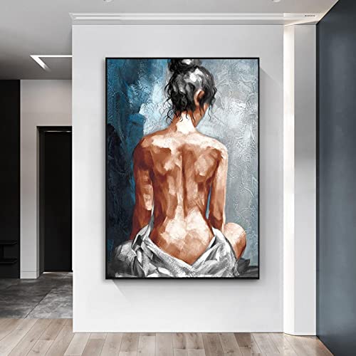 Bilder Druck auf Leinwand, Nackte sexy Frau mit Rücken, Leinwand-Wandkunst, Mädchen am Meer, Landschaftsmalerei auf Leinwand, Poster, Badezimmerbild, 80 x 120 cm, rahmenlos von GEMMII