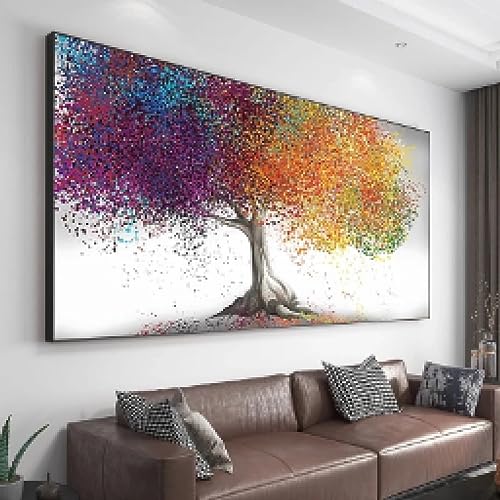 GEMMII Buntes Baum-Ölgemälde Gerahmte Wandkunst Bilder Leinwand abstrakte Landschaft, großes Leinwand-Wandkunstbild für Wohnzimmer, Heimdekoration, 50 x 100 cm, Rahmen von GEMMII