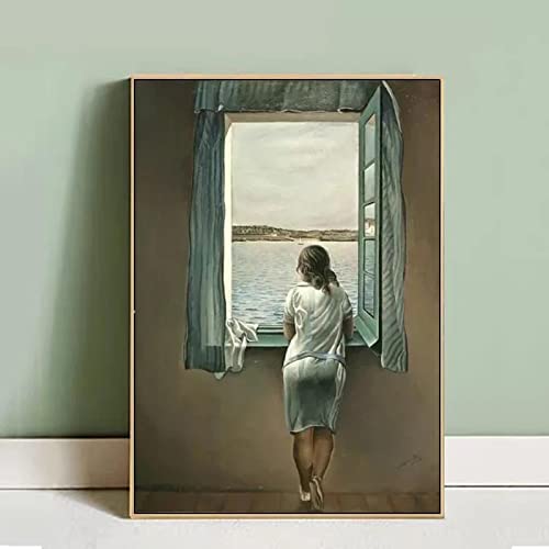 GEMMII Classic Artist Salvador Dali Woman At The Window Wandbild Druck auf Leinwand XXL, for Living Room Paintings Prints Girl Wall Art Poster 50x75cm Frameless von GEMMII