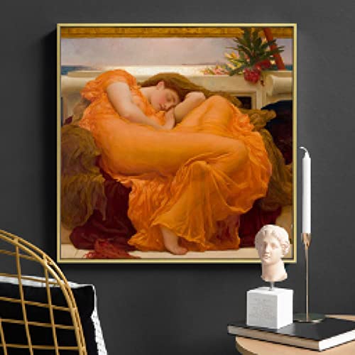 GEMMII Gerahmtes Leinwand Druck Wandbild, Famous June By Frederic Flaming Leighton Art Poster Prints on Canvas Wall Art Picture for Living Room 80x120cm Frame von GEMMII