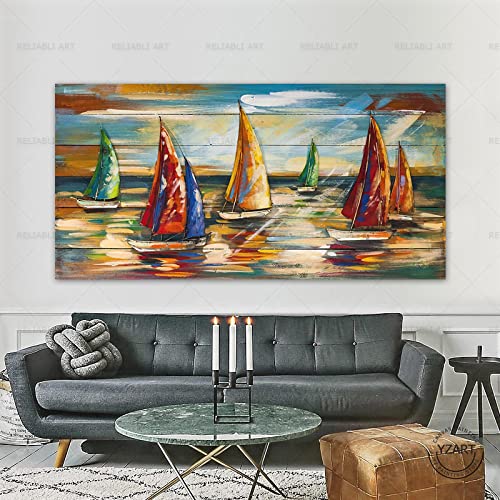 GEMMII Große Leinwand Bild Boot Schiff Poster und Drucke Vintage Segelboot Leinwand Wandkunst Dekorative Gemälde Abstrakte Moderne Wohnkultur 80x160cm Rahmenlos von GEMMII