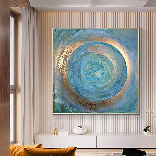 GEMMII Leinwand Druck Wandbild, Abstrakt Blau Gold Ölgemälde auf Leinwand Skandinavische Poster und Drucke Wandkunst Bilder Für Wohnzimmer 50x50cm Rahmenlos von GEMMII