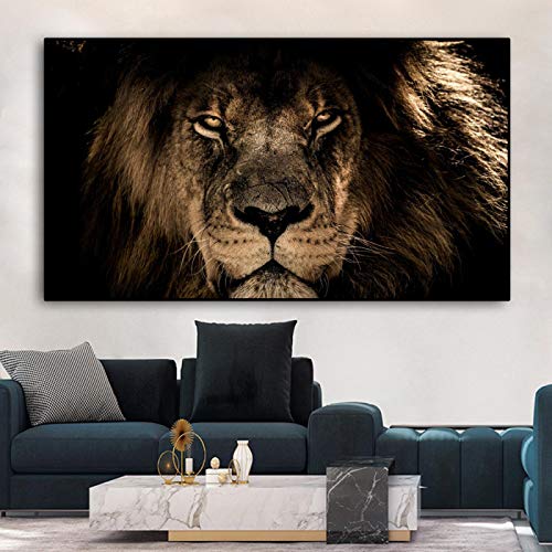 GEMMII Leinwandbild XXL Braun Afrikanischer Löwenkopf Leinwand Gemälde Wandkunst Poster und Drucke Tiere Löwen Kunstbilder Für Kunstwerke 50x100cm Rahmenlos von GEMMII