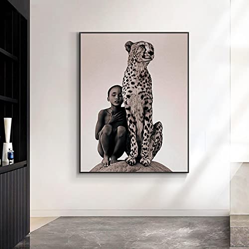 GEMMII Leopard und Junge Bilder Druck auf Leinwand, Moderne Figur, Tiermalerei, Wandkunst, Poster und Druck, Wandbilder für Wohnzimmerdekoration, 80 x 120 cm, rahmenlos von GEMMII