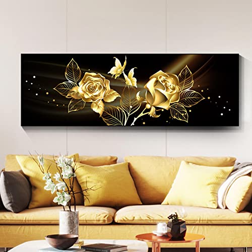 GEMMII Modernes abstraktes Ölgemälde auf Leinwand, Poster und Drucke, Wandkunst, Gemälde, goldene Blume, Leinwandkunst, Bild für Heimdekoration, 70 x 140 cm, rahmenlos von GEMMII