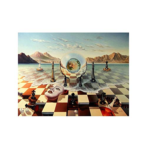 GEMMII Salvador Dali Leinwand Bilder XXL, Surrealismus Schachmaske auf Meer Leinwand Gemälde Salvador Dali Poster Drucke Wandbilder Dekor 70x100cm Rahmenlos von GEMMII