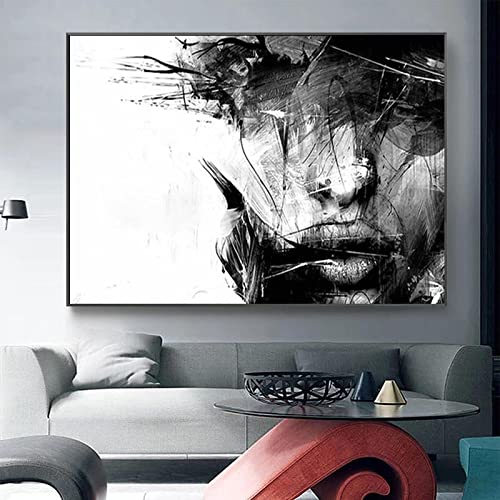 GEMMII Schwarz-weiße abstrakte weibliche Druck auf Leinwand XXL moderne Poster und Druckkunst Mode Wandmalerei Wohnzimmer Dekor 60 x 85 cm rahmenlos von GEMMII