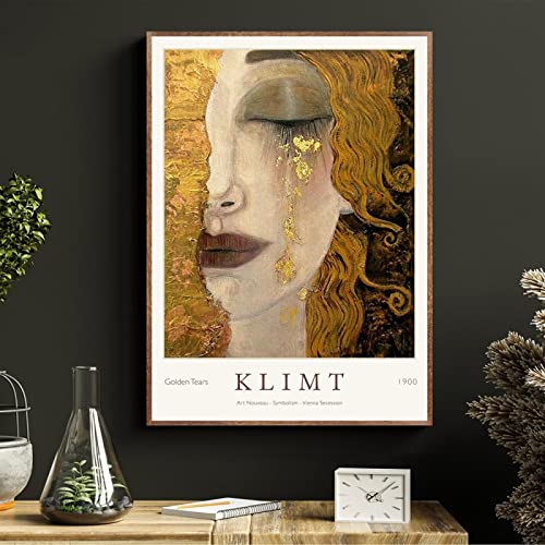 Gustav Klimt Golden Tears And Red Lips Druck auf Leinwand Berühmtes Ausstellungsposter, Reproduktion, Wandkunst, Dekoration, Bild, 29,7 x 42 cm, rahmenlos von GEMMII