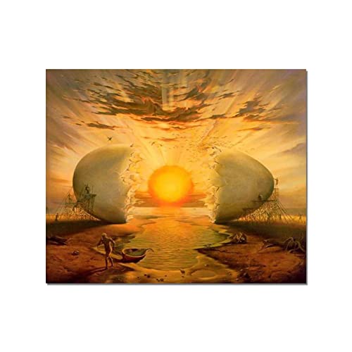 Klassische Salvador Dali L'Aurora Abstraktes Ei Sonnenstrahlen Leinwanddruck Poster Wandkunst Bilder für Wohnzimmer Gemälde 29,7 x 42 cm Rahmenlos von GEMMII