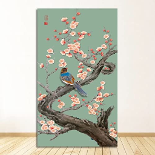 Leinwand Druck Wandbild XXL, Chinese Ginkgo Flower Bird Painting Beautiful Plant Big Poster Canvas Print Abstract Kitchen Wall Picture 42x60cm Rahmenlos von GEMMII