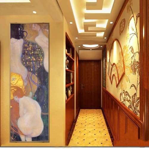 Leinwandbild XXL, Gustav Klimt Goldfisch-Gemälde, Reproduktion von Gustav Klimt, Wandkunst, Leinwand, für Wohnzimmer, Wanddekoration, 30 x 90 cm, rahmenlos von GEMMII