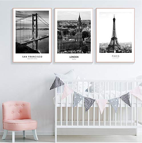 Mehrere Größen Leinwand Bilder Modern New York London Paris City Wandkunst Landschaftsposter Schwarz-Weiß-Bilder für Wohnzimmerdekoration 50 x 70 cm x 3 Rahmenlos Mehrere Größen Leinwand Bilder Modern New York London Paris City Wandkunst Landschaftsposter Schwarz-Weiß-Bilder für Wohnzimmerdekoration 50 x 70 cm x 3 Rahmenlos von GEMMII