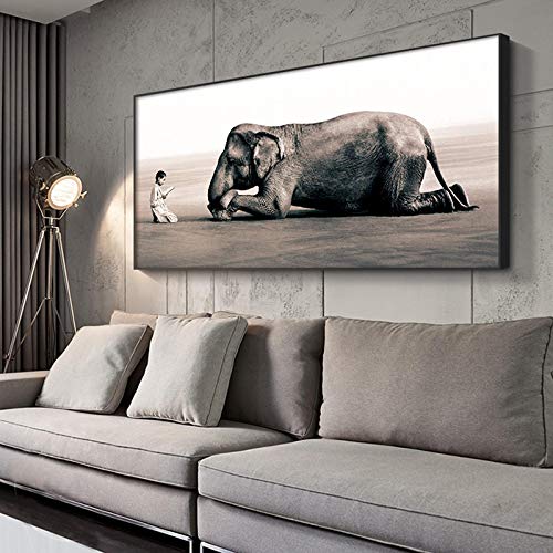 Moderner Elefant Buddha Leinwandbild XXL - Malerei Tier Poster und Drucke Religion Wandkunst Bild Kinder Wanddekoration 75x150cm Rahmenlos von GEMMII