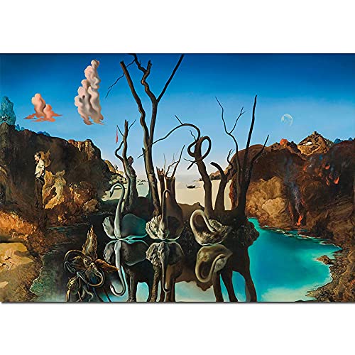 Wandbild Druck auf Leinwand XXL, Salvador Dali Swans Reflecting Elephants Canvas Painting Posters and Prints Wall Art for Living Room Bedroom 80x120cm Frameless von GEMMII