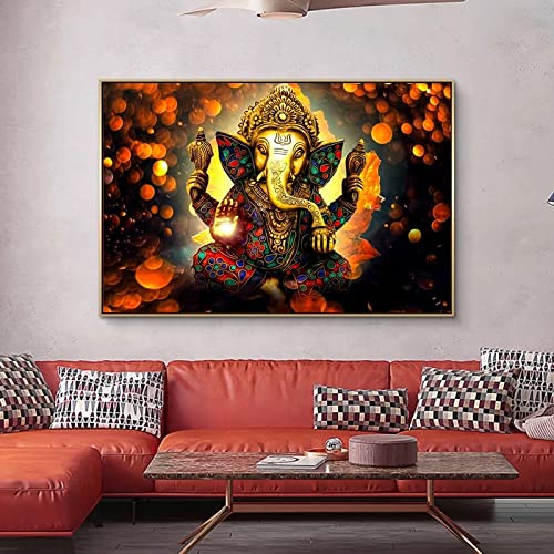 Wandbild Druck auf Leinwand XXL Lord Ganesha Leinwand Gemälde Wandkunst Poster und Drucke Hindu Götter Leinwand Kunst Bilder Ganesh Kunstposter 29,7 x 42 cm Rahmenlos von GEMMII