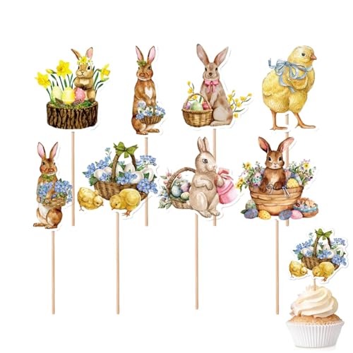 Cupcake-Dekorationen für Ostern, Partywahl für Cupcakes | 8 Stück Cake Topper Hasenpick aus Papier, Auswahl von Kuchen mit klarem Druck für Fotowand, Hintergrund von GENERIC