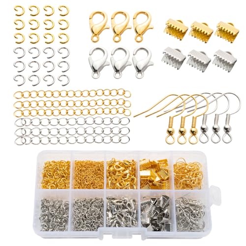 GENGMEI Ohrringhaken, 440 Stück, Schmuckherstellungszubehör, silberfarbene und goldene Biegeringe für die Schmuckherstellung, Ohrring-Halsketten-Set, Schmuck-Reparatur-Set, Silber-Gold-Ohrringe, von GENGMEI