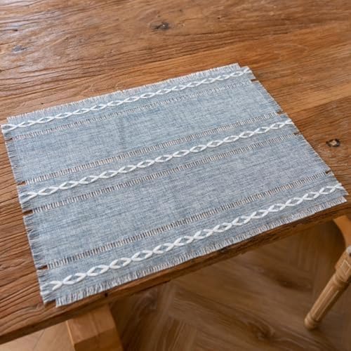 2 Tischsets, Rechteckige Tischmatte, Hohlgewebe, Gestreift, Hitzebeständig, Waschbar, rutschfest, Langlebig, Tischsets Aus Baumwollleinen Für Esstisch, Grün, 45 X 33 cm,Graublau von GENMIP