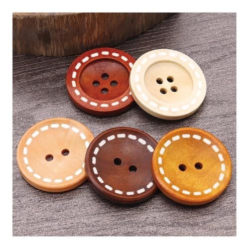 50 Stück DIY Holzknöpfe Nähzubehör Handgefertigte Deko Kinderkleidung 4-Loch Retro Runde Knöpfe (F-Stil 50pcs, 15mm) von GENODA