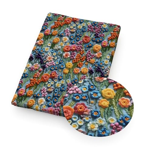 GENODA 50 x 145 cm Katzen-3D-Blumenimitat-Stickerei, bedrucktes Polyester/reine Baumwolle, Patchwork, Nähen, Quilt, Stoff (4749,50 x 145 cm, Polyester-Baumwolle) von GENODA