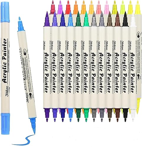 GENORTH Acrylstifte für Steine, 24 Dual Tip Acrylic Marker Farbe Acrylstifte Acrylmarker Steine Bemalen Stifte mit Metallfarbe, Bemalen von Steinen, Ostern, Halloween, Christbaumkugeln Deko von GENORTH