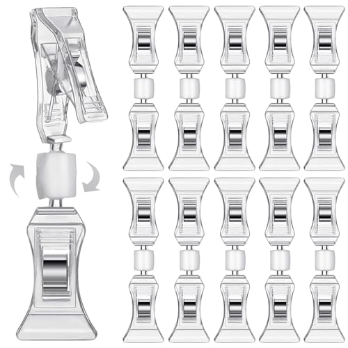 GENSMILE Clip-Preisschild-Label-Halter - 10er-Pack drehbare Doppelclips Tischkartenhalter, transparenter Preisschild-Clipper-Display, Flohmarkt-Notizhalter-Fotoständer-Schildbefestigung von GENSMILE