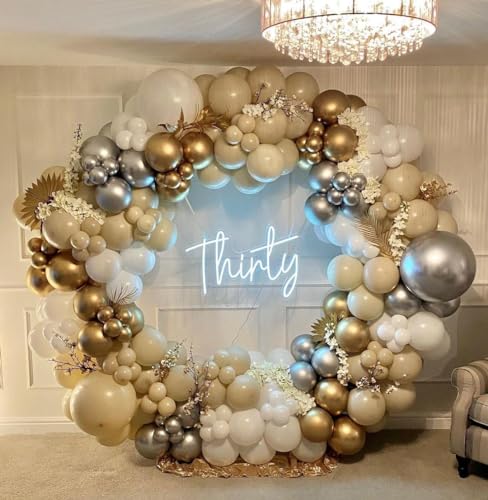 GERYMU Luftballon Girlande Beige Gold, Ballons Girlande Sand Weiß Gold Silber, Luftballons Beige für Hochzeitsdeko Geburtstagsdeko Frauen Mädchen Babyparty Baby Shower Deko von GERYMU